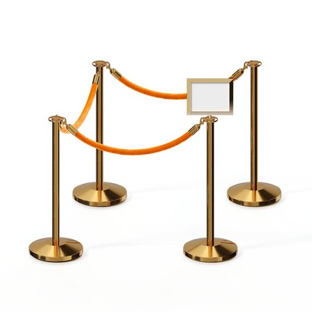 MONTOUR LINE Stanchion Post & Rope Kit Pol.Brass, 4FlatTop 3Gold Rope 8.5x11H Sign C-Kit-3-PB-FL-1-Tapped-1-8511-H-3-PVR-GD-PB